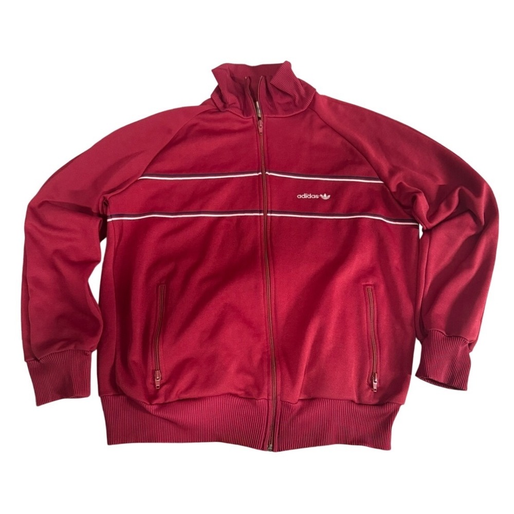 Vintage Adidas Mens 80s‎ Trefoil Track Jacket Maroon Burgundy Stripe Large
